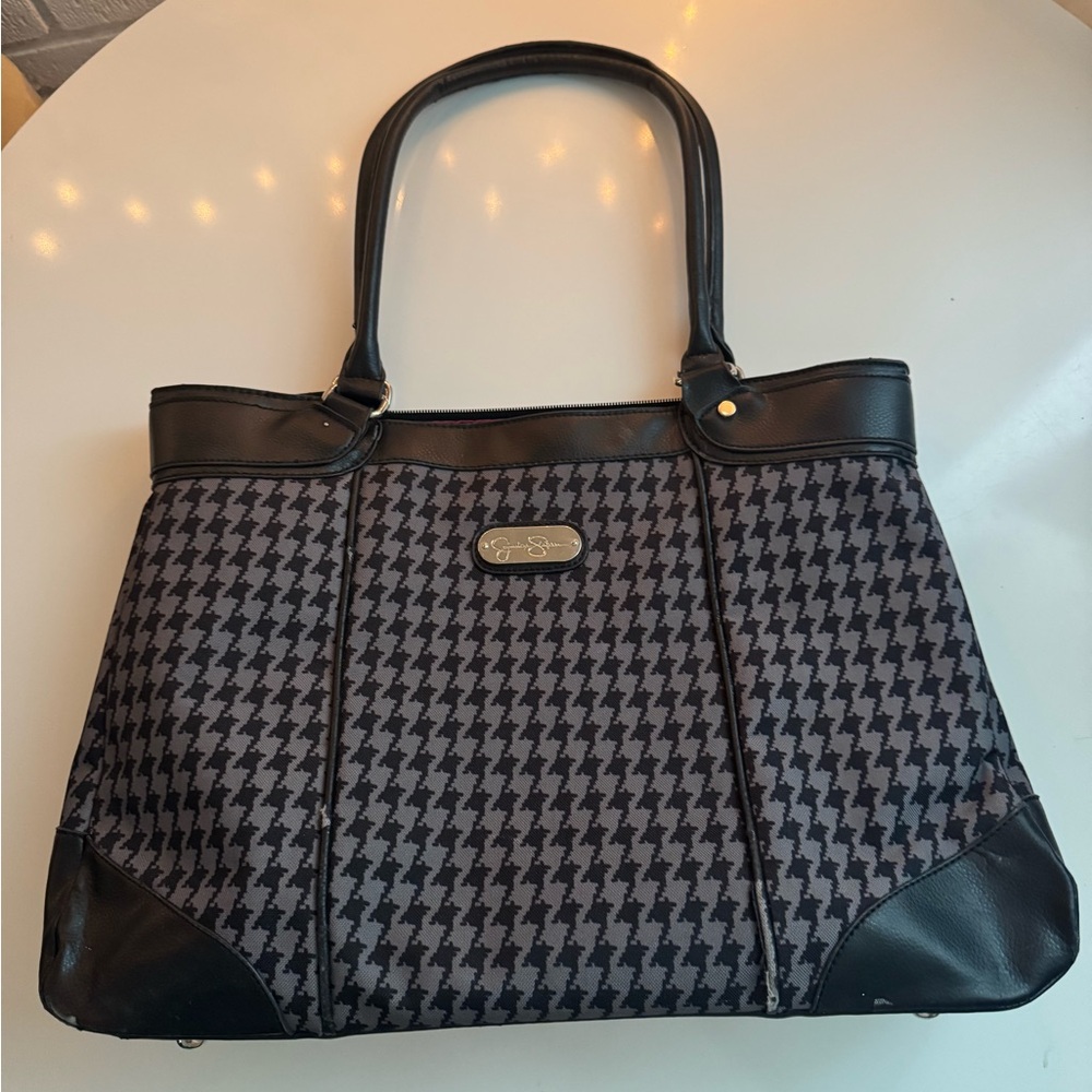 Jessica Simpson Black Houndstooth laptop tote